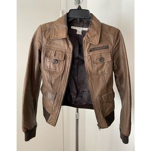 Brown leather bomber jacket, size xs